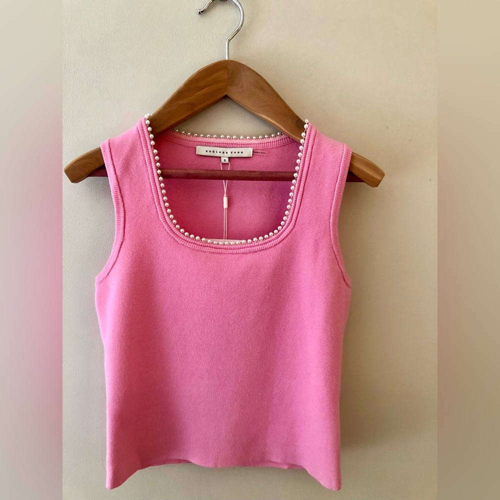 Endless Rose Pink Pearl-Trim Sleeveless Tank